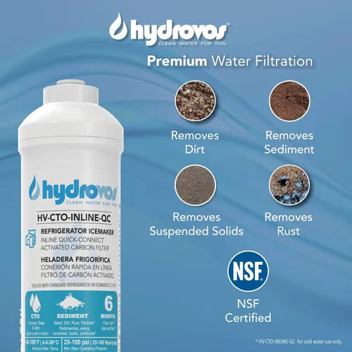 Miniatura 4 de HYDROVOS Filtro de agua en línea para refrigerador, máquina de hielo, sistema de ósmosis inversa, conexión rápida a presión de 1/4 pulgadas, filtro