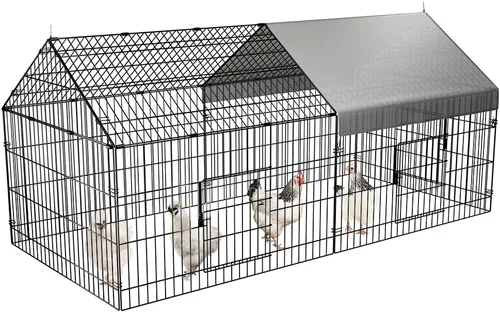 Miniatura 9 de PawGiant Gallinero Corral para Pollos para Patio con Cubierta 130"×40"×40" Tractor de Pollos Portátil de Metal Exterior Jaula Recinto Caja Afuera