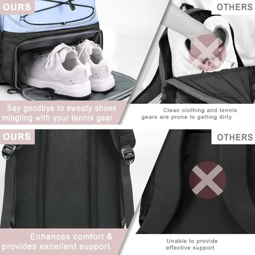 Miniatura 6 de Mochila de Tenis Arcoyard con Capacidad para 2 Raquetas, Bolsas de Tenis Profesionales para Mujeres, Mochila de Tenis con Compartimento Ventilado