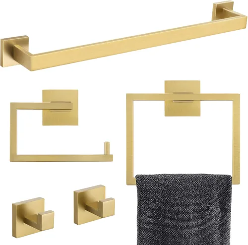 YACVCL Juego de 5 piezas de accesorios de baño de oro cepillado, juego de toalleros de baño de acero inoxidable SUS304 de 23.6 pulgadas, accesorios