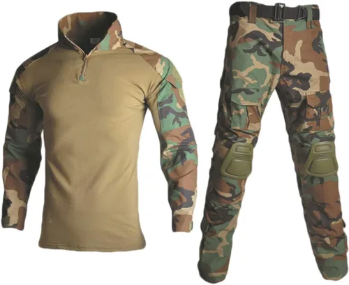 Miniatura 8 de HARGLESMAN Traje táctico militar para hombres de manga larga, conjunto de uniforme del ejército, camisa de combate y pantalones con rodilleras Camo