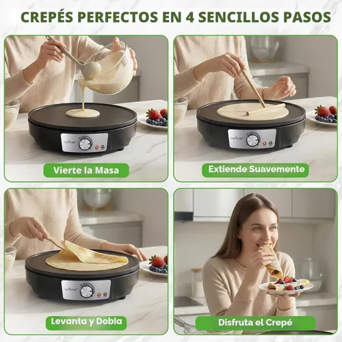 Miniatura 4 de NutriChef - Crepera eléctrica y plancha para parrilla de sobremesa - Placa caliente de aluminio antiadherente de 12 pulgadas con luces indicadoras