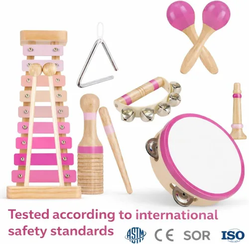 Miniatura 9 de Stoie's Instrumentos musicales de madera rosa para niños pequeños a partir de 3 años, juego de juguetes musicales Montessori con xilófono