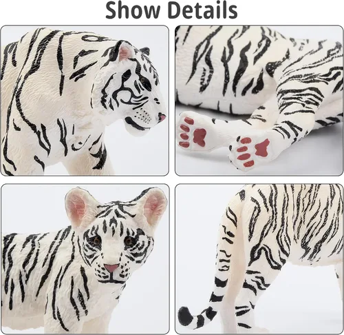 Miniatura 4 de Toymany 6 figuras realistas de tigres blancos con cachorros de tigre, figuras familiares de animales de la selva de 2 a 6 pulgadas, incluye tigres