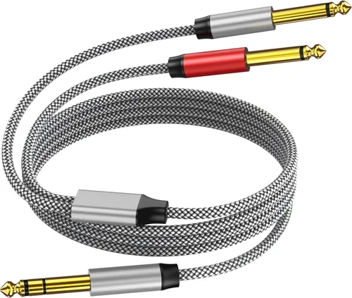 Cable de inserción de 3 pies – Divisor en Y dual de 1/4 mono a estéreo compatible con amplificadores, mezcladores, guitarras, altavoces y más