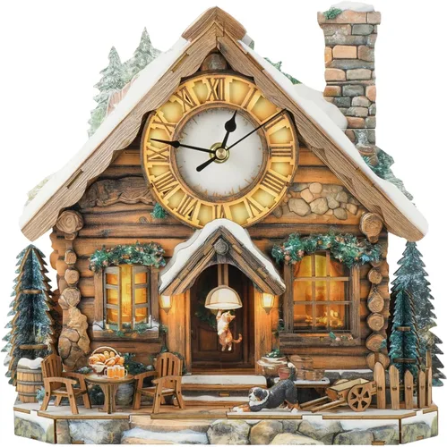 Miniatura 13 de Rompecabezas 3D para adultos, kit de reloj de madera de casa de Navidad con péndulo, manualidades de madera para decoración del hogar, rompecabezas