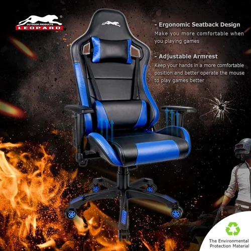 Miniatura 8 de Leopard - Silla de juegos con respaldo alto, silla de oficina de piel sintética, sillas de videojuegos ajustables, silla giratoria de carreras