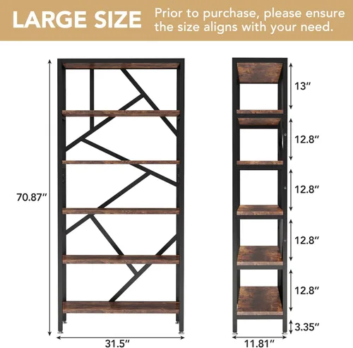 Miniatura 2 de Tribesigns Estantería Industrial de 71 Pulgadas, Estantería Etagere de 6 Estantes, Estantes Abiertos Independientes para Libros con Almacenamiento