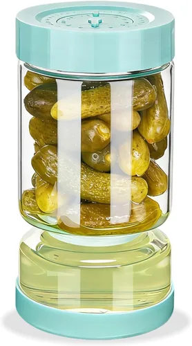 Miniatura 10 de ZENS Tarro de Pepinillos con Colador Abatible, Contenedor Separador de Jugo de Pepinillos de 37 oz en Forma de Arena, Tapa Hermética y a Prueba