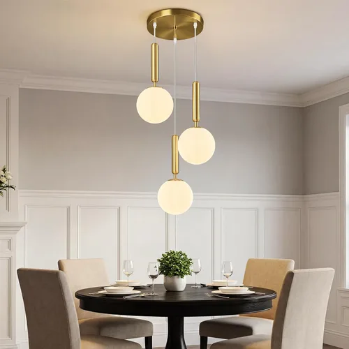 Miniatura 32 de Lámpara Colgante Moderna Accesorio de Iluminación Colgante para Isla de Cocina Luces Colgantes Doradas de Mediados de Siglo con Globo de Vidrio Oro
