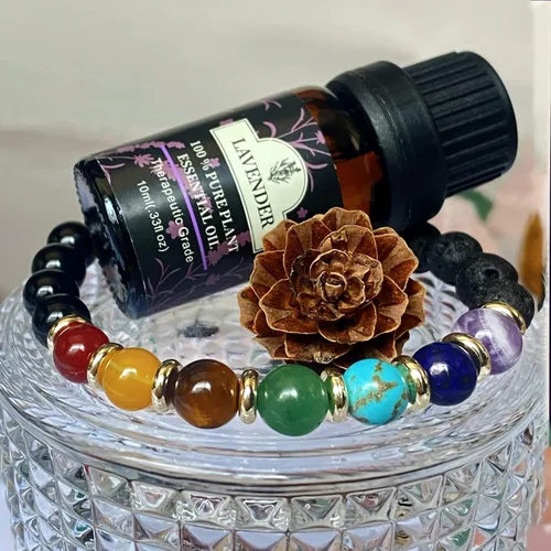 Miniatura 19 de 7 Chakra Bracelet Real Crystal Stone Beads Essential Oil Set Yoga Meditation Protection Lava Rock Jewelry Gifts for Women Men