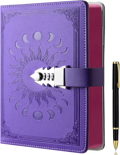 Miniatura 20 de ZXHQ Diario A5 con candado, 120Gsm 224 Páginas Diario con Cerradura, Juego de Bolígrafos, Borde Marrón, Rellenable, Tapa Dura de Cuero, Bolsillo