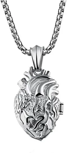 Dije de corazón anatómico LBFEEL, acero inoxidable, con cadena, en tres colores, con estuche de regalo, para hombre
