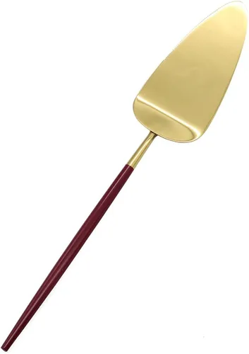 Miniatura 7 de Koyal Wholesale Juego de cuchillo y servidor para pastel de boda burdeos, cortador de pasteles y servidor con mango dorado para novia y novio, juego