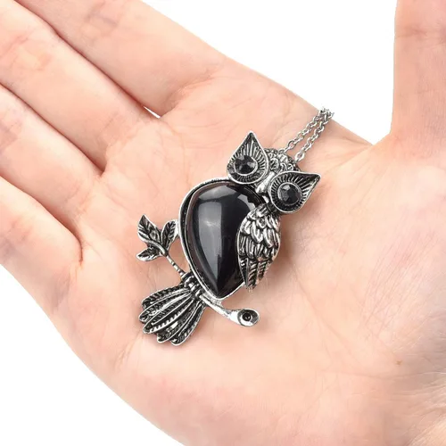Miniatura 3 de Jovivi Regalos de búho, collar con dije de piedras de cristal curativo para mujeres y hombres, amatista natural, cuarzo rosa, joyería para reiki