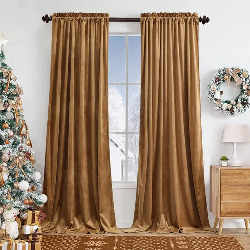 Miniatura 30 de Benedeco - Cortinas de terciopelo burdeos para ventana de dormitorio con pompón, cortinas de lujo súper suaves, oscurecimiento y aislamiento térmico