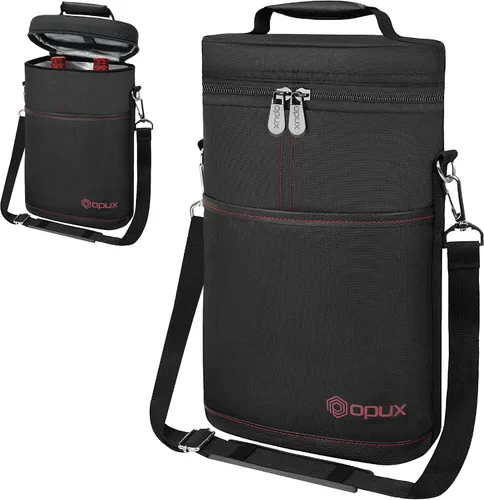 Miniatura 8 de opux - Bolsa de transporte para 2 botellas de vino, bolsa aislada y a prueba de fugas para vino, bolsa de vino para viajes, ideal para picnic, BYOB