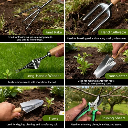 Miniatura 3 de Juego de herramientas de jardín, 10 piezas de herramientas manuales de jardinería resistentes con medidor de humedad del suelo y bolsa
