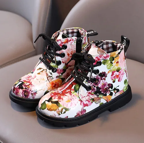 Miniatura 3 de Botas de tobillo para niños y niñas, botines con cremallera y estampado floral, zapatos de bebé