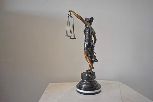 Miniatura 3 de Lady Justice Estatua de Bronce Montada en Mármol - Tamaño: 14" L x 16" W x 32" H.