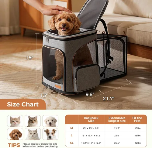 Miniatura 2 de Lekereise Mochila para Gatos Expandible Transportador de Mascotas Mochila para Gatos y Perros Pequeños, Mochila Transportador de Perros Plegable