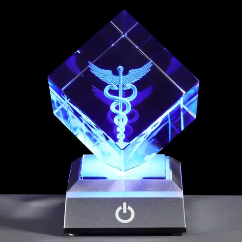 YWHL Figura de Caduceo de Cristal con Grabado Láser 3D para Médicos - Regalos de Apreciación para el Día del Médico para Profesionales Médicos,