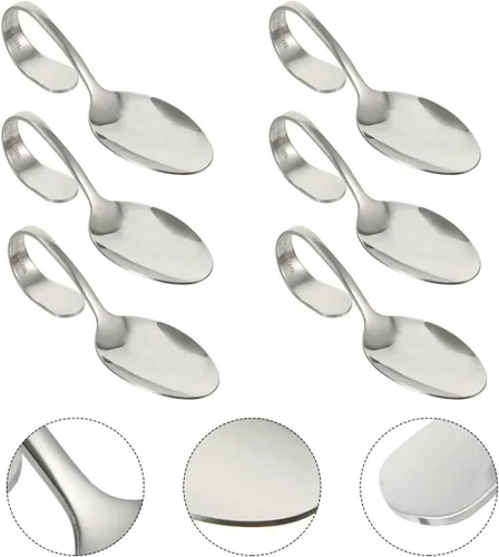 Miniatura 3 de Hemoton Juego de 6 cucharas de mango curvado, utensilios de cocina doblados de acero inoxidable de 5.31 pulgadas para ensalada buffet