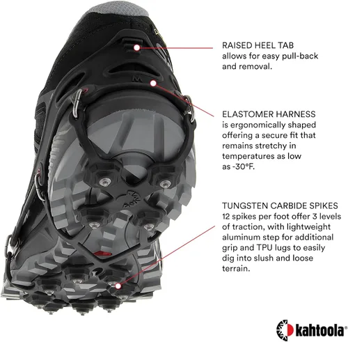 Miniatura 4 de Kahtoola EXOspikes - Calzado de tracción para senderismo y correr de invierno en nieve, hielo y terreno rocoso