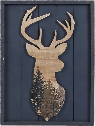 Miniatura 10 de NIKKY HOME Lindo oso en el bosque, arte decorativo de pared con marco de madera para cabaña, 40,6 cm x 30,5 cm, gris pizarra oscuro