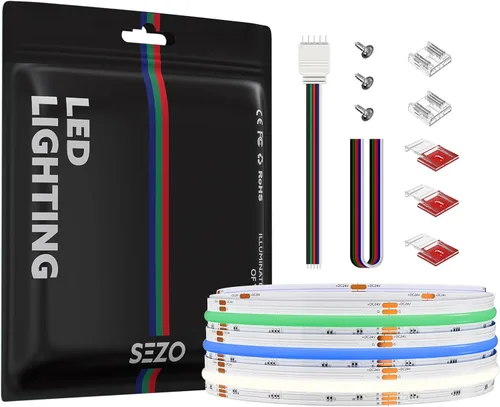 Miniatura 13 de SEZO RGBW COB LED Tira de luces RGB+blanco cálido 3000K 16.4FT/5M DC12V 896LEDs/m 0.472 in ancho FCOB RGBWW Flexible de alta densidad Uniforme Cinta