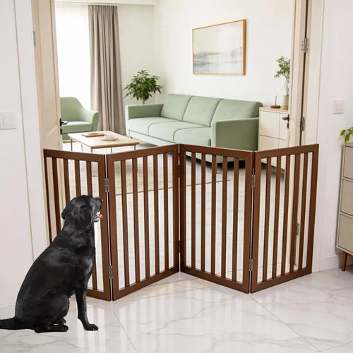 Miniatura 18 de Puerta para perros para interiores, valla independiente para perros, para la casa, puertas, pasillos o escaleras, puerta para mascotas plegable