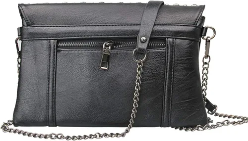 Miniatura 9 de Bolso de mano con cadena de remache para mujer, bolso de mano pequeño de piel sintética, bolso de hombro con asa superior, color negro