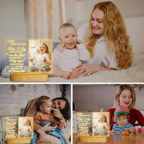 Miniatura 5 de Attivolife Marco de fotos personalizado de bautismo, marco de fotos iluminado con luz nocturna personalizada para bebé, regalos cristianos