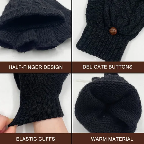 Miniatura 3 de Beurlike Guantes de invierno para mujer, de lana cálida, a prueba de viento, convertibles, sin dedos