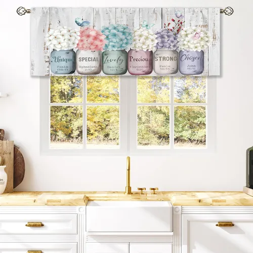 Miniatura 31 de Cortinas de Cocina de Girasol Estilo Granja, Cortinas de Ventana Cortas Pequeñas de Café con Flores Rústicas Florales del Campo, Cortinas de Ventana