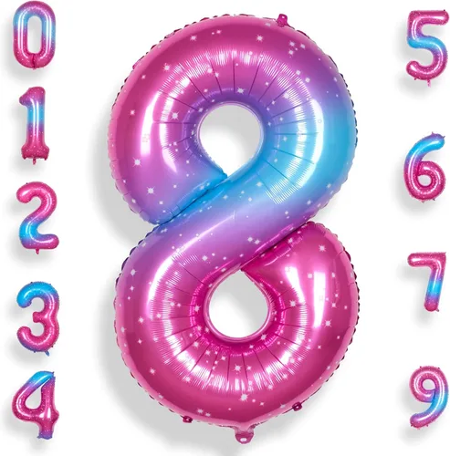 Miniatura 13 de Globo de número 0 de 40 pulgadas para niño o niña grande estrellado 0-9, globo de Mylar grande del número 0, globos de feliz cumpleaños 0