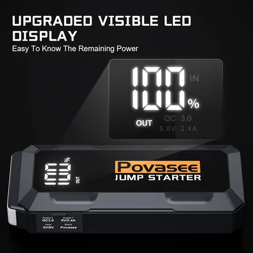 Miniatura 7 de Povasee Arrancador de 4000 amperios, arrancador de batería de 12 voltios (10L de gasolina, motor diésel de 10L), arrancador de batería de coche