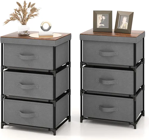 Miniatura 14 de GOFLAME Cómoda de tela con 2 cajones, mesita de noche para dormitorio, mesita de noche con contenedores y asas de tela extraíbles, mesa auxiliar
