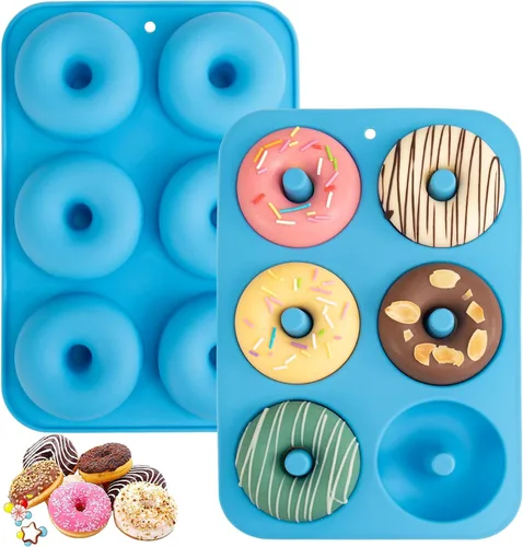 Aichoof molde de silicona para donas de 6 rosquillas, juego de 2. Bandeja de silicona apta para bagels de grado alimenticio LFGB, antiadherente,
