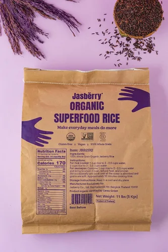 Miniatura 4 de Jasberry - Arroz orgánico superalimentario, arroz morado de grano entero suave y aromático, alto en antioxidantes, sin OMG, sin gluten, fácil