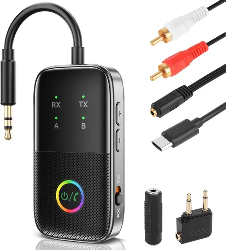 Miniatura 11 de Receptor transmisor Bluetooth aptX adaptativo/baja latencia/HD Bluetooth adaptador 5.2 compatible con 2 teléfonos AirPods, receptor de audio