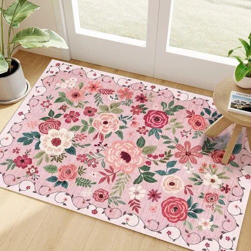 Miniatura 208 de DUKINO Alfombra de área de 6 x 9 pies, alfombra floral para sala de estar, ligera, antideslizante, lavable, alfombra de interior de pelo bajo