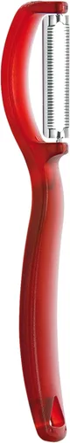 triangle Pelador giratorio, rojo, hoja doble dentada de acero inoxidable, pela, frutas y verduras suaves y delicadas, mango ligero, apto para