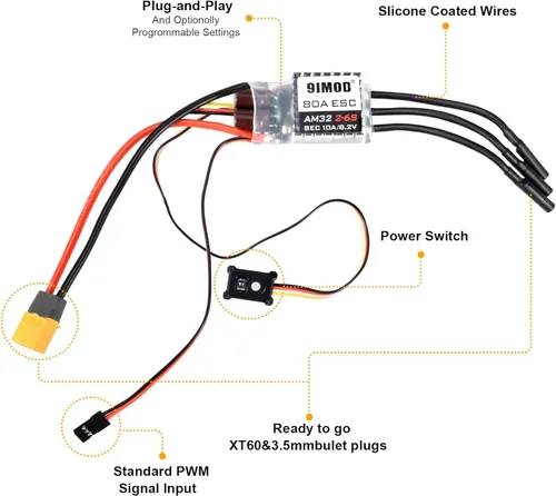 Miniatura 7 de AM32 80A RC Motor sin escobillas ESC Combo 3542-1850KV Motor sin escobillas y ESC con conector USB sin sensor RC ESC Kit de motor para 1/8 1/10