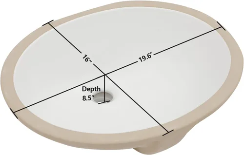 Miniatura 6 de Fregadero ovalado de cerámica para debajo de la encimera, de 19 x 16 pulgadas, lavabo ovalado de porcelana blanca con desbordamiento