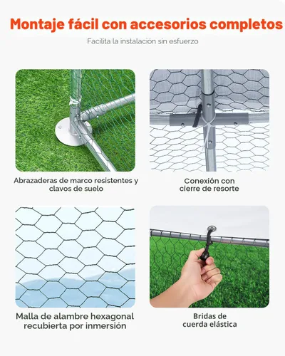 Miniatura 6 de VEVOR Gallinero de metal grande con paso, 13.1 x 9.8 x 6.5 pies para patio con cubierta impermeable, jaula grande para aves de corral