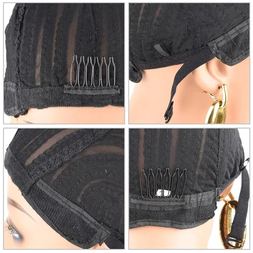 Miniatura 6 de 1 gorra de peluca de ganchillo trenzada transpirable para hacer pelucas sintéticas duraderas y estables, color negro, más fácil de coser en trenzas