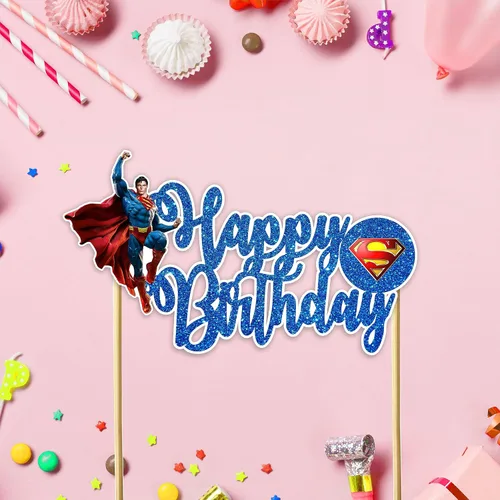 Miniatura 3 de Suprmn Decoración para Pastel de Cumpleaños – Decoración de Fiesta Temática para Niños – Decoración para Pastel con Purpurina de Calidad Premium