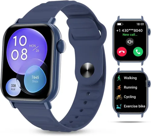 Reloj Inteligente Podómetro Deportivo, Rastreador de Fitness Llamada Bluetooth Frecuencia Cardíaca Oxígeno en Sangre Monitor de Sueño, 100 Modos Azul