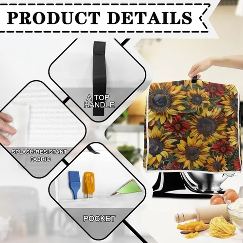 Miniatura 5 de Funda para batidora con estampado de girasol y bandera americana, cubierta protectora contra el polvo, adecuada para la mayoría de los modelos